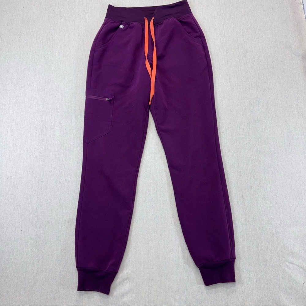 Figs Maroon/ Purple Jogger Pants with Bright Orange Drawstring Sz XS
